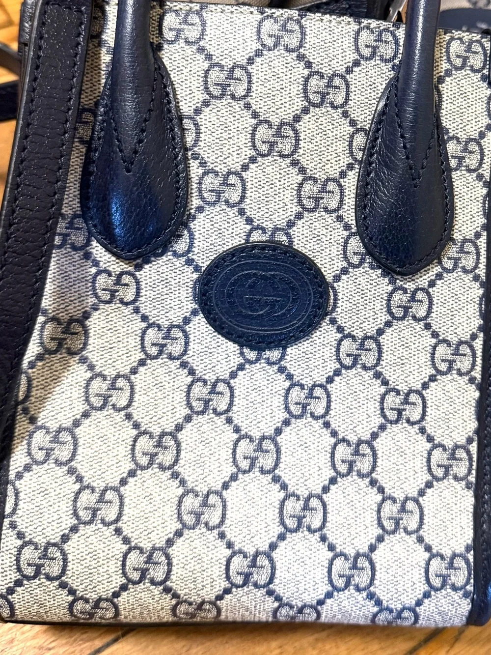 Gucci Navy and Beige Mini Monogram Crossbody